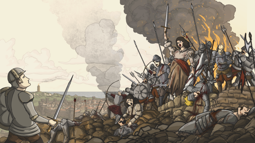 Maria Pita defendiendo A Coruña de Francis Drake